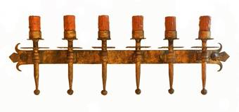 Antique Arts and Crafts Wall Light Gothic rev 6 Lamp Torchere Sconce Gilded Wrought Iron