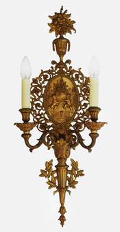 Antique French Gilt Bronze Wall Light Cherub Putti Sconce 19th Century Louis