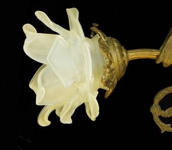 Antique Art Nouveau Chandelier Flame and Floral Glass Belle Epoque
