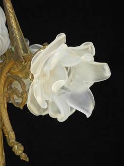 Antique Art Nouveau Chandelier Flame and Floral Glass Belle Epoque