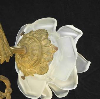 Antique Art Nouveau Chandelier Flame and Floral Glass Belle Epoque