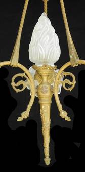 Antique Art Nouveau Chandelier Flame and Floral Glass Belle Epoque