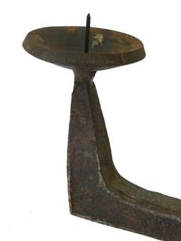 Antique Antique Candlestick Primitive Brutalist Hand Forged Iron French 17th century 