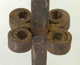 Antique Antique Candlestick Primitive Brutalist Hand Forged Iron French 17th century 