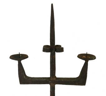 Antique Antique Candlestick Primitive Brutalist Hand Forged Iron French 17th century 