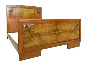 Antique Art Deco Bed Antique French bed Carved Walnut manner of Sue et Mare 