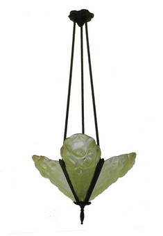 Antique Art Deco Chandelier Signed by Degue French Glass Pendant Light circa 1930