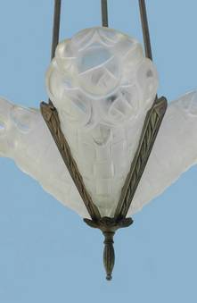Antique Art Deco Chandelier Signed by Degue French Glass Pendant Light circa 1930