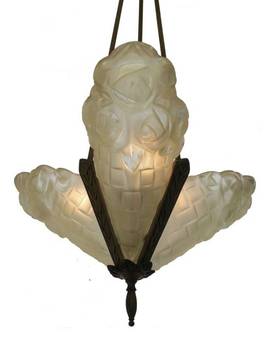 Antique Art Deco Chandelier Signed by Degue French Glass Pendant Light circa 1930