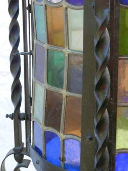 Antique Arts and Crafts Lantern Gothic Revival Wrought Iron Leaded Lights 
