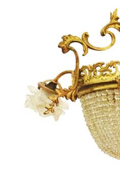Antique Belle Epoque Chandelier French Crystal Gilt Bronze Rose Shades Late 19th Century