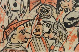 Antique Carnival Sketch by Bruno Locci Italian 20th Century Painter 19372010