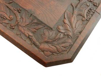 Antique Carved Oak Table Gate Leg Drop Leaf William of Wykeham prov Winchester College
