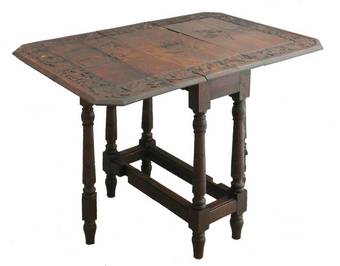 Antique Carved Oak Table Gate Leg Drop Leaf William of Wykeham prov Winchester College