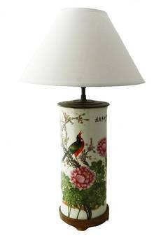 Antique Chinoiserie Table Lamp Hand Painted Chinese Porcelain c19201930