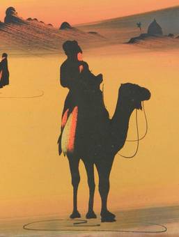 Antique Desert Painting Tuaregs on Camels original signed c1920