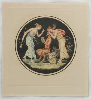 Antique Engraving Pan Nymphs Allegorical Decorative French Print after Jean Guillaume Moitte