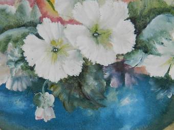 Antique Flowers In A Bowl Watercolour English Signed Artists Initials 1905