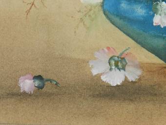 Antique Flowers In A Bowl Watercolour English Signed Artists Initials 1905