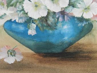 Antique Flowers In A Bowl Watercolour English Signed Artists Initials 1905