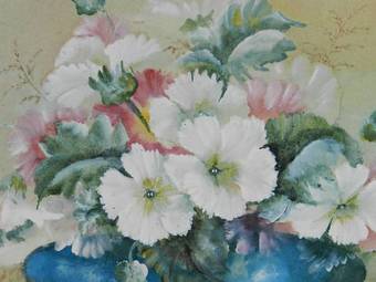 Antique Flowers In A Bowl Watercolour English Signed Artists Initials 1905
