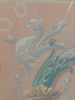 Antique French 19th Century Painting Catherine de Medicis Emblems Decorative Chimera 