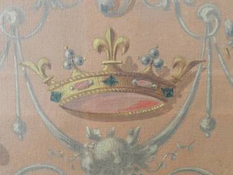 Antique French 19th Century Painting Catherine de Medicis Emblems Decorative Chimera 