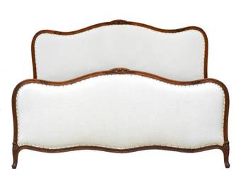 Antique French Bed US Queen UK KingSize Upholstered Ready for Top Covers Louis Revival