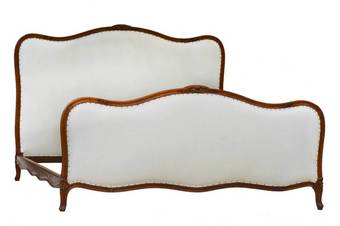 Antique French Bed US Queen UK KingSize Upholstered Ready for Top Covers Louis Revival