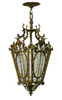 Antique French Brass and Etched Glass Lantern