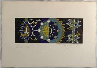 Antique Jean Picart Le Doux Lithograph Hand Signed Cosmos c19501960 unframed