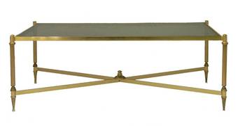 Antique Mid century Coffee Table French Louis XVI rev Gilt Metal and Glass Maison Bagues