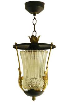 Antique Mid century Pendant Light Lantern attributed to Poillerat 