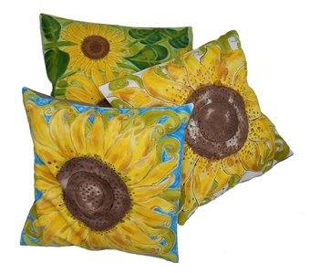 Antique One of a Kind Pillow HandPainted Sunflower Unique Throw Cushion Artist Signed