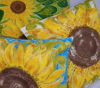 Antique One of a Kind Pillow HandPainted Sunflower Unique Throw Cushion Artist Signed