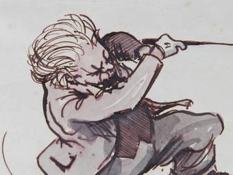 Antique Original Painting Caricature of a Golfer by Peter Hobbs Golf Elderly Gentleman