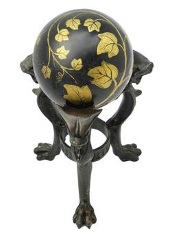 Antique Pair Antique Tripod Bronze Stands with Chimera and Balls painted Ivy