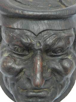 Antique Pair Hand Carved Wood Heads French Gargoyle Antique Sculpture Gothic revival