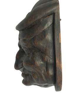 Antique Pair Hand Carved Wood Heads French Gargoyle Antique Sculpture Gothic revival