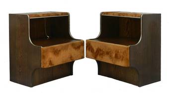 Antique Pair MidCentury Nightstands Side Cabinets Bedside Tables with Lights Suede