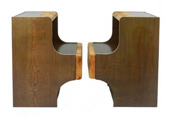Antique Pair MidCentury Nightstands Side Cabinets Bedside Tables with Lights Suede