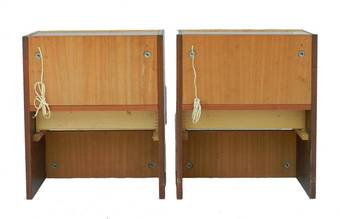 Antique Pair MidCentury Nightstands Side Cabinets Bedside Tables with Lights Suede