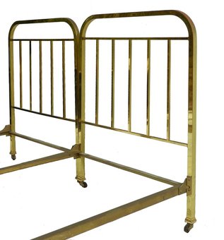 Antique Pair of Art Deco Brass Beds French Single Twin c1930 with makers label