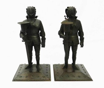 Antique Pair of Arts  Crafts Candlesticks Goberg Knights Vienna Secession Hugo Berger