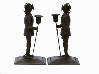 Antique Pair of Arts  Crafts Candlesticks Goberg Knights Vienna Secession Hugo Berger