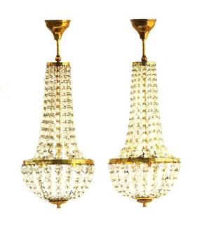 Antique Pair of Belle Epoque Chandeliers French Mongolfiers Balloon Crystal circa 1900