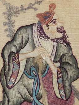 Antique Pair of Embroidered Chinoiserie Picture Panels of a Gentleman c1920