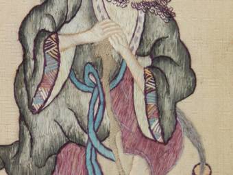 Antique Pair of Embroidered Chinoiserie Picture Panels of a Gentleman c1920