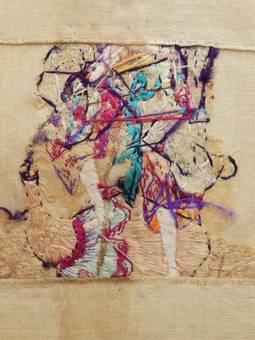Antique Pair of Embroidered Chinoiserie Picture Panels of a Gentleman c1920