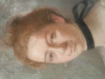 Antique Portrait of a Lady 19th Century Painting French Pastel on Canvas